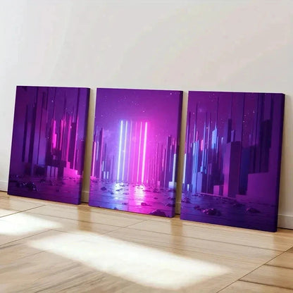3pcs Neon Light Aesthetic Art Fantasy Cyberpunk Wall Art Set Canvas Framed 40x60cm - High Quality Print 100% Australian Made Wall Canvas Ready to Hang - Bella Home Decor