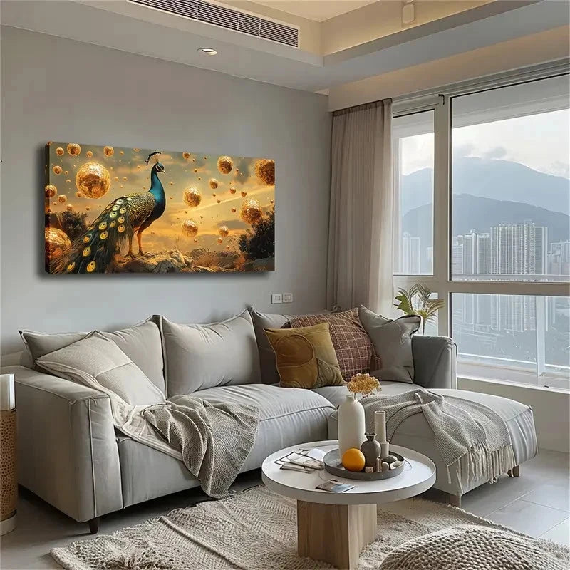 Modern Minimalist Peacock Wall Art Canvas Office Home Room Framed 120x60cm