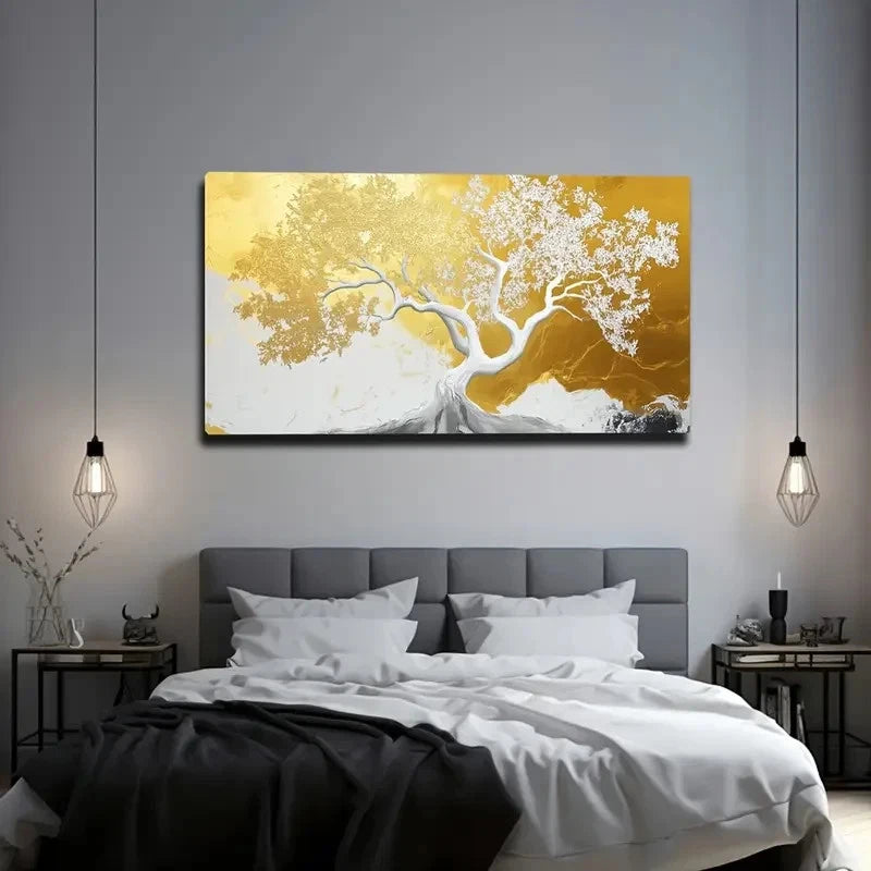 Unique White Tree Shape Wall Art Canvas Office Home Room Framed 120x60cm