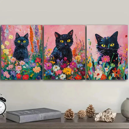 3pcs cute black cat for Home Wall Art Set Canvas Framed 40x60cm - High Quality Print 100% Australian Made Wall Canvas Ready to Hang - Bella Home Decor