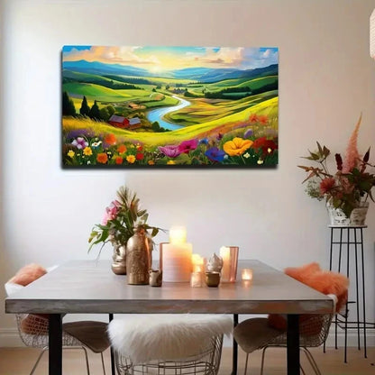 Vibrant Meadow Flowers Décor Wall Art Canvas Office Home Room Framed 120x60cm