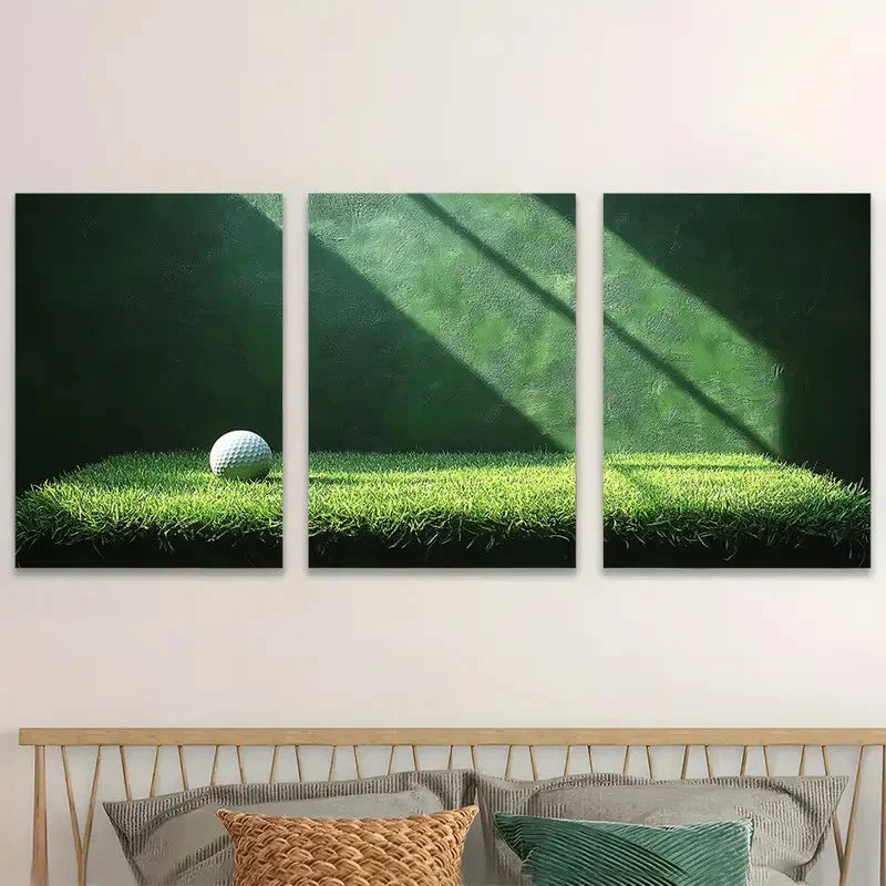 3pcs Golf Ball on Lush Grass Art  Wall Art Set Canvas Framed 50x70cm - High Quality Print 100% Australian Made Wall Canvas Ready to Hang - Bella Home Decor