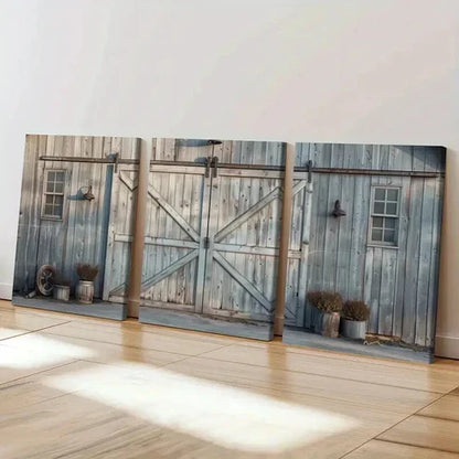 3pcs Rustic Barn Door Design Vintage Farmhouse Wall Art Canvas Unframed - High Quality Print 100% Australian Made Wall Canvas