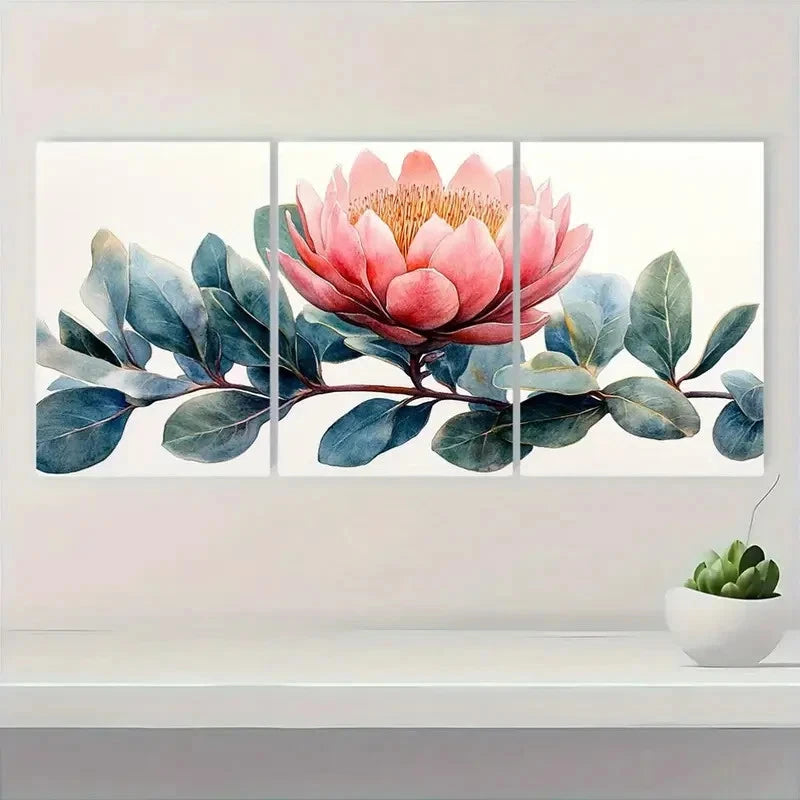 3pcs Protea Flower Spring Artwork TY Wall Art Set Canvas Framed 60x90cm - High Quality Print 100% Australian Made Wall Canvas Ready to Hang