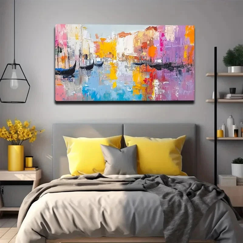 Abstract Water City Boat Wall Art Canvas Office Home Room Framed 120x60cm