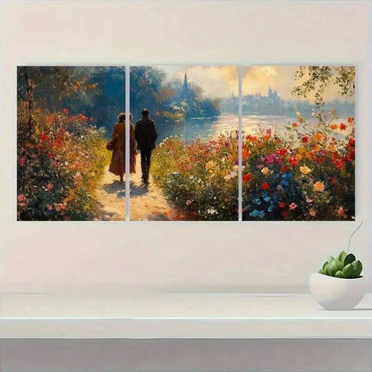 3pcs Giverny Morning Stroll Garden Perfect Wall Art Set Canvas Framed 50x70cm - High Quality Print 100% Australian Made Wall Canvas Ready to Hang - Bella Home Decor
