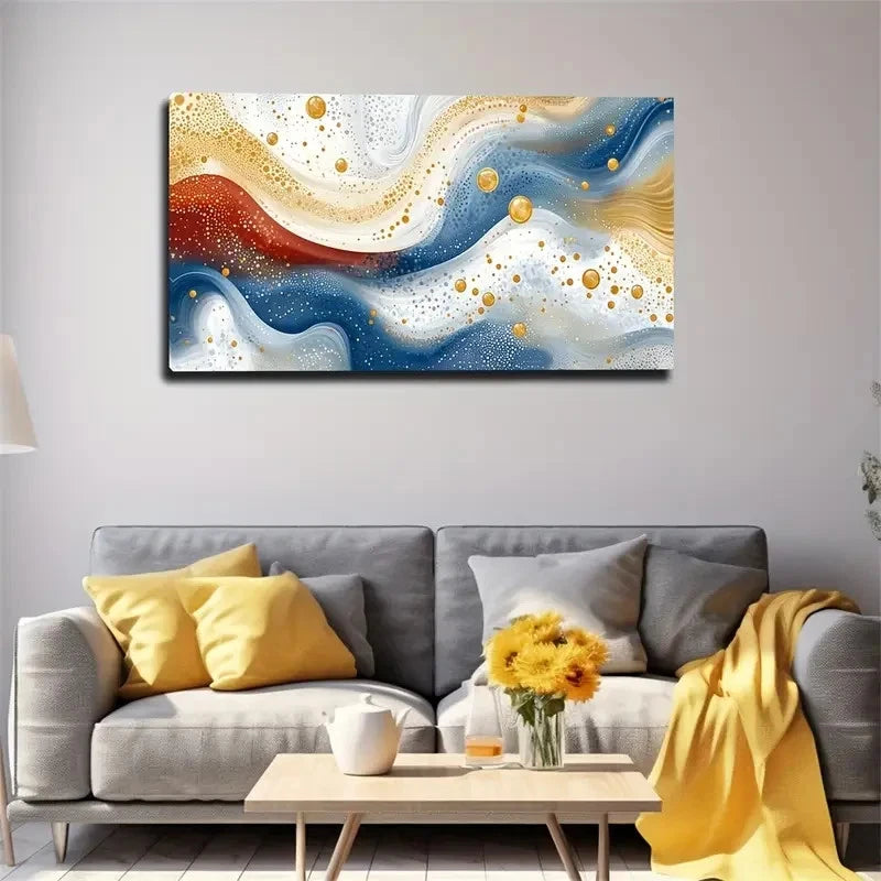 Vibrant Fluid Wave Golden Wall Art Canvas Office Home Room Framed 120x60cm - Bella Home Decor