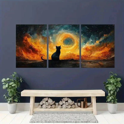 3pcs Vibrant for Galaxy & Nebula Cosmic Cat Wall Art Set Canvas Framed 60x90cm - High Quality Print 100% Australian Made Wall Canvas Ready to Hang - Bella Home Decor