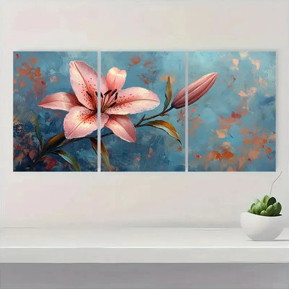 3pcs Pink Lily Aesthetic FH Wall Art Set Canvas Framed 60x90cm - High Quality Print 100% Australian Made Wall Canvas Ready to Hang