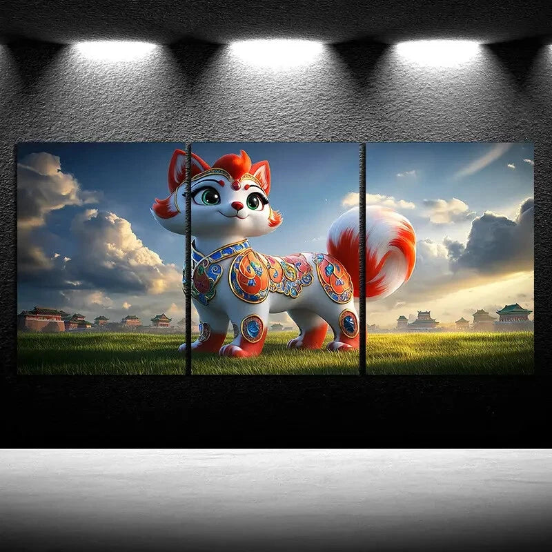 3pcs Beautiful Red Fox Blue Sky White Clouds Metal Print Ready to Hang Art - Bella Home Decor