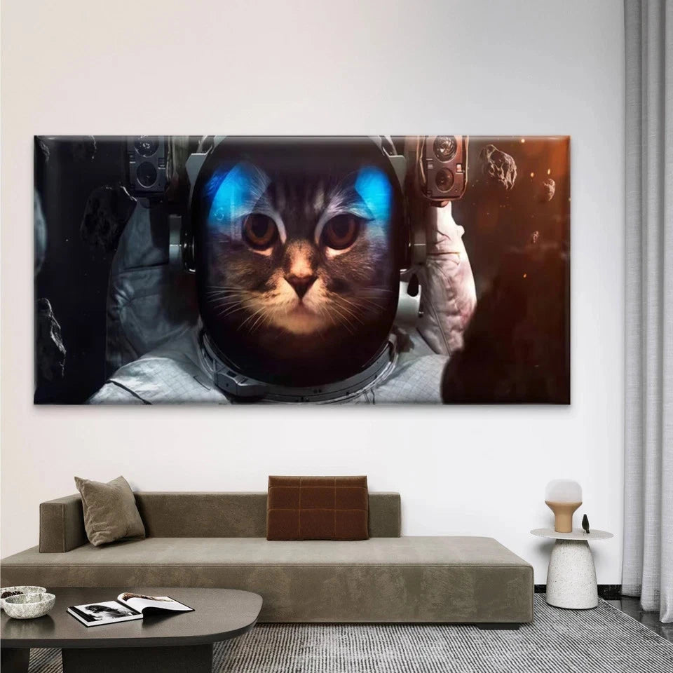 Astronaut Cat in Space Wall Art Canvas Office Home Room Framed 120x60cm