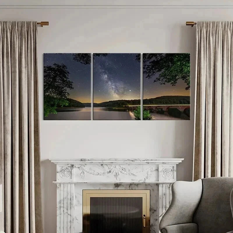 3pcs Serene Lake & Starry Sky Nature Landscapes Wall Art Set Canvas Framed 60x90cm - High Quality Print 100% Australian Made Wall Canvas Ready to Hang - Bella Home Decor