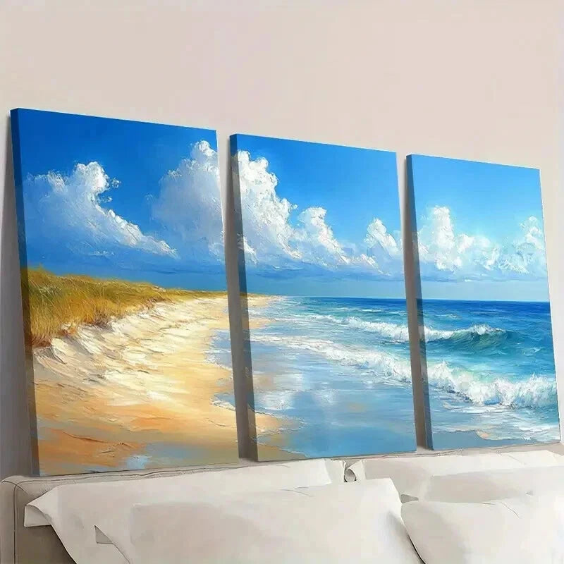 3pcs Beach and Sea Landscape Painting Wall Art Set Canvas Framed 40x60cm - High Quality Print 100% Australian Made Wall Canvas Ready to Hang - Bella Home Decor