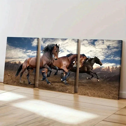 3pcs Horse Herd Running Modern Decoration Wall Art Set Canvas Framed 50x70cm - High Quality Print 100% Australian Made Wall Canvas Ready to Hang