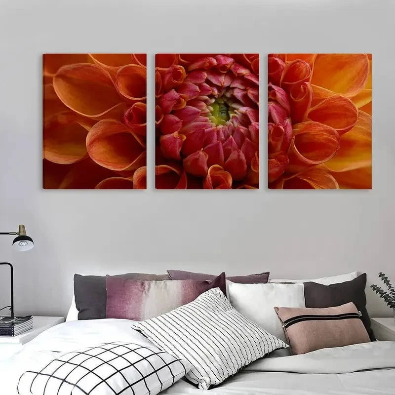 3pcs Vibrant Orange And Pink Dahlia Blooms    Wall Art Set Canvas Framed 60x90cm - High Quality Print 100% Australian Made Wall Canvas Ready to Hang - Bella Home Decor
