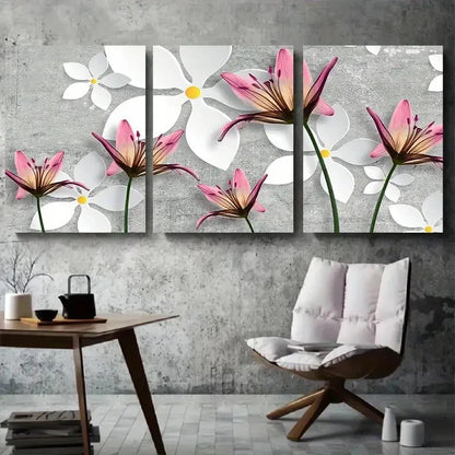 3pcs Pink Lily & White Floral Abstract Wall Art Set Canvas Framed 40x60cm - High Quality Print 100% Australian Made Wall Canvas Ready to Hang