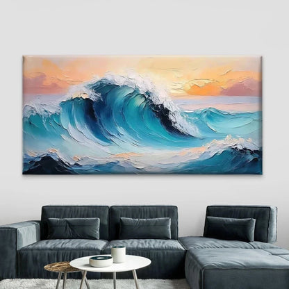 Ocean Wave Sunset Wall Art Canvas Office Home Room Framed 120x60cm