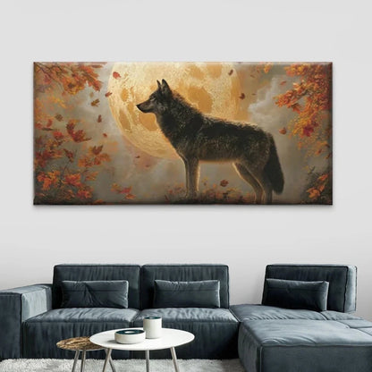 Wolf Silhouette Full Moon Wall Art Canvas Office Home Room Framed 120x60cm