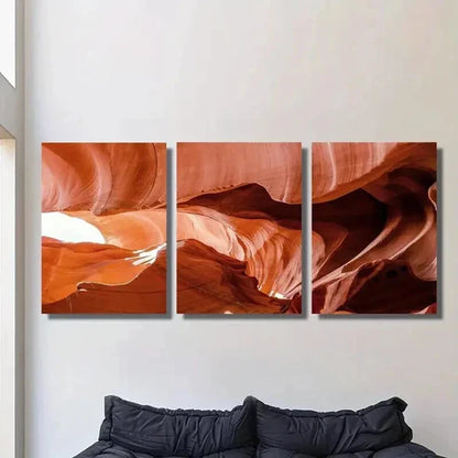 3pcs Bright Brownish Red Danxia Style Cave Wall Art Set Canvas Unframed - High Quality Print 100% Australian Made Wall Canvas - Bella Home Decor