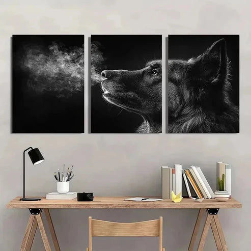 3pcs Black & White German Shepherd Dog Wall Art Canvas Unframed - High Quality Print 100% Australian Made Wall Canvas - Bella Home Decor