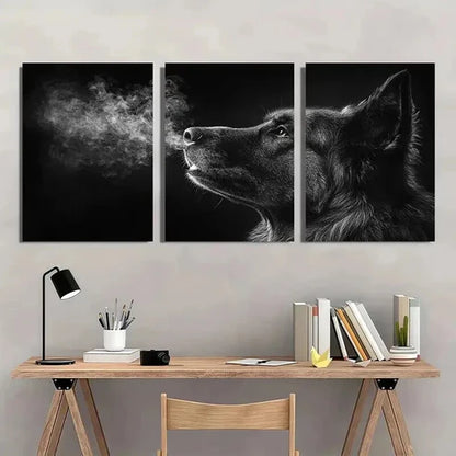 3pcs Black & White German Shepherd Dog Wall Art Canvas Unframed - High Quality Print 100% Australian Made Wall Canvas - Bella Home Decor