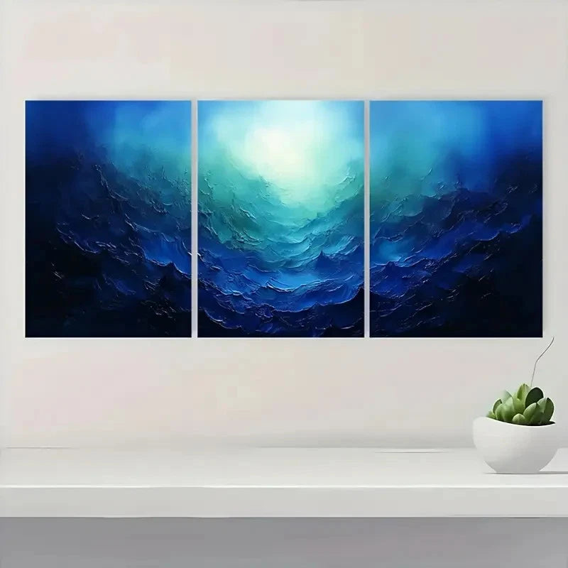 3pcs  Blue & Green Swirling Patterns SP Wall Art Set Canvas Framed 50x70cm - High Quality Print 100% Australian Made Wall Canvas Ready to Hang - Bella Home Decor