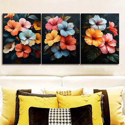 3pcs Featuring Hibiscus Flowers, Floral Wall Art Set Wall Art Canvas Unframed - High Quality Print 100% Australian Made Wall Canvas