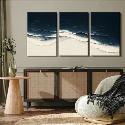 3pcs Minimalist Ocean Wave Dark Light Perfect Wall Art Set Canvas Framed 50x70cm - High Quality Print 100% Australian Made Wall Canvas Ready to Hang - Bella Home Decor