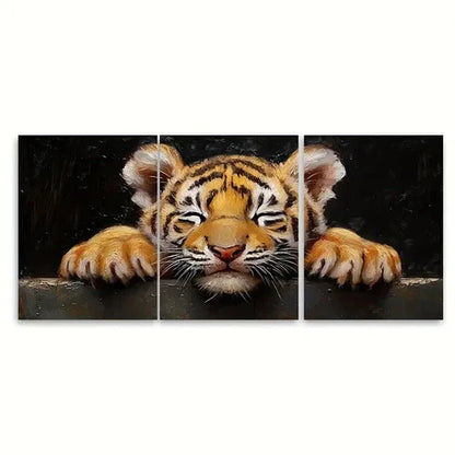 3pcs Tiger Cub Oil Painting Animals Wall Art Set Canvas Unframed – High Quality Print 100% Australian Made Wall Canvas - Bella Home Decor