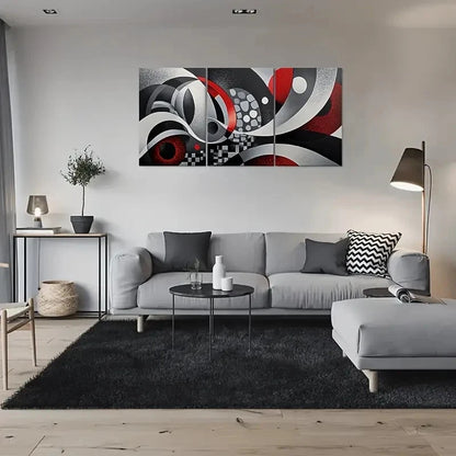 3pcs Black White Red Geometric Wall Art Set Canvas Framed 60x90cm - High Quality Print 100% Australian Made Wall Canvas Ready to Hang