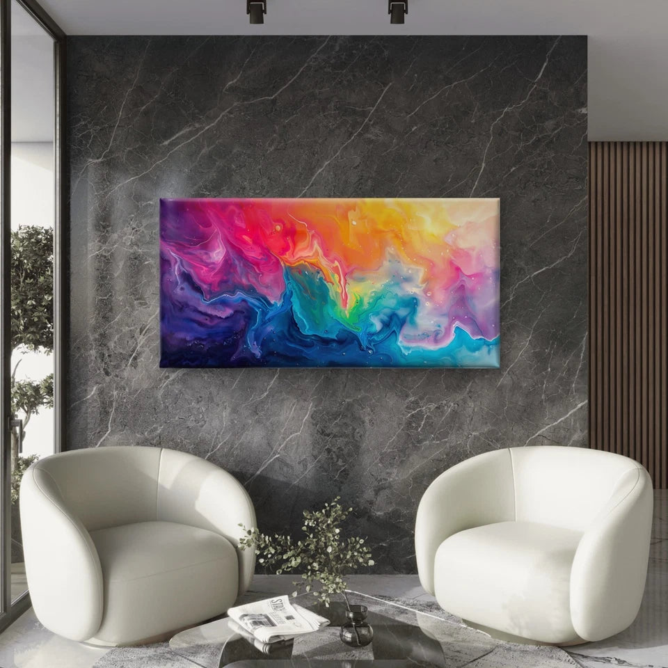 Abstract Colorful Swirls Liquid Wall Art Canvas Office Home Room Framed 120x60cm