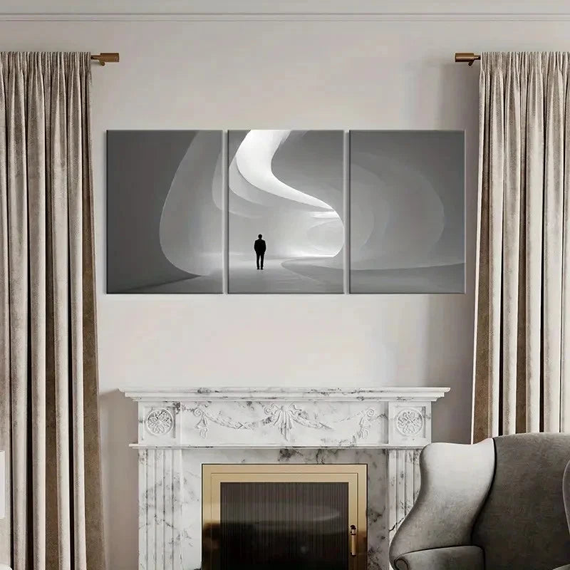 3pcs Man In Futuristic Tunnel Minimalist Design   Wall Art Set Canvas Framed 40x60cm - High Quality Print 100% Australian Made Wall Canvas Ready to Hang