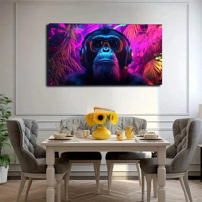 Gorilla Wearing Headphones Wall Art Canvas Office Home Room Framed 120x60cm