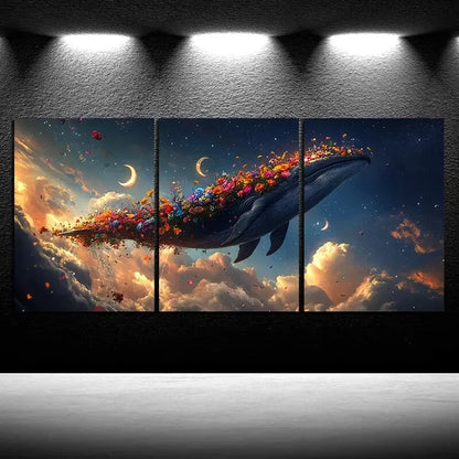 3pcs Beautiful Whale Moon White Clouds Metal Print Ready to Hang Art - Bella Home Decor