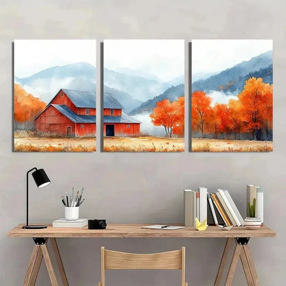 3pcs Orange Fall Leaves & Misty Blue Perfect Wall Art Set Canvas Framed 60x90cm - High Quality Print 100% Australian Made Wall Canvas Ready to Hang