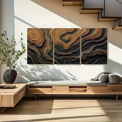 3pcs Abstract Black and Golden Bold Earthy Wall Art Canvas Unframed - High Quality Print 100% Australian Made Wall Canvas