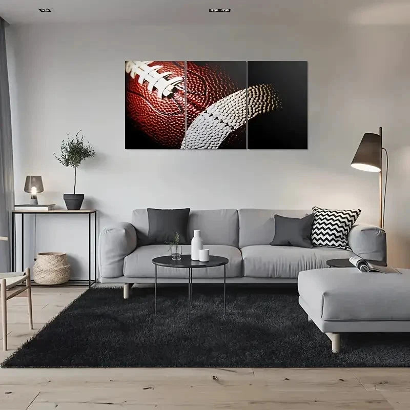 3pcs Football Dynamic Sports Theme Metal Print Ready to Hang Art - Bella Home Decor