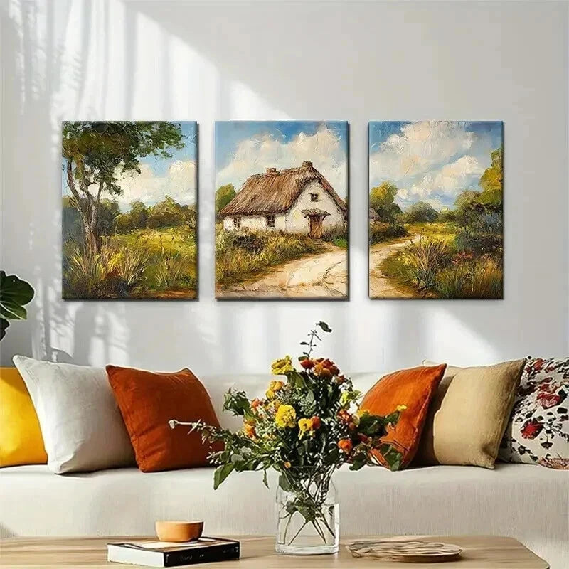 3pcs Rustic Countryside Charming Cottage Perfect Wall Art Set Canvas Framed 60x90cm - High Quality Print 100% Australian Made Wall Canvas Ready to Hang - Bella Home Decor