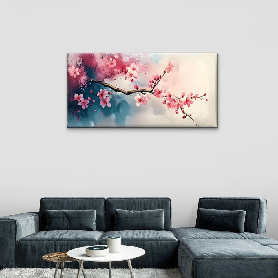 Cherry Trees Pink Flowers Wall Art Canvas Office Home Room Framed 120x60cm