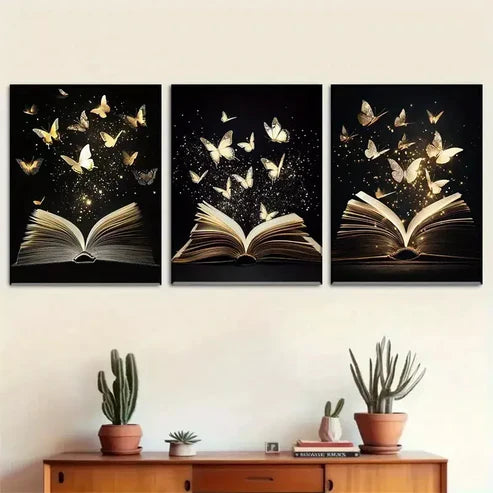 3pcs Enchanted Book Wrapped Pine Wood Frame Wall Art Set Canvas Framed 60x90cm - High Quality Print 100% Australian Made Wall Canvas Ready to Hang