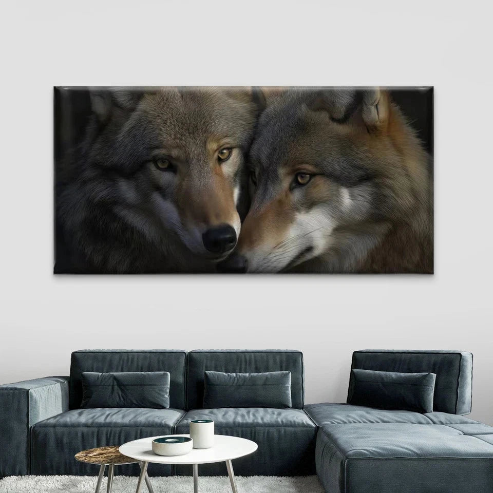 Modern Two Wolves Wall Art Canvas Office Home Room Framed 120x60cm