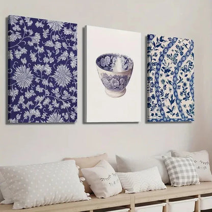 3pcs Nouveau Botanical and Ceramic Design Wall Art Set Canvas Unframed - High Quality Print 100% Australian Made Wall Canvas