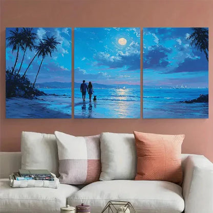 3pcs Romantic Beach Couple Dog Perfect Wall Art Canvas Unframed - High Quality Print 100% Australian Made Wall Canvas