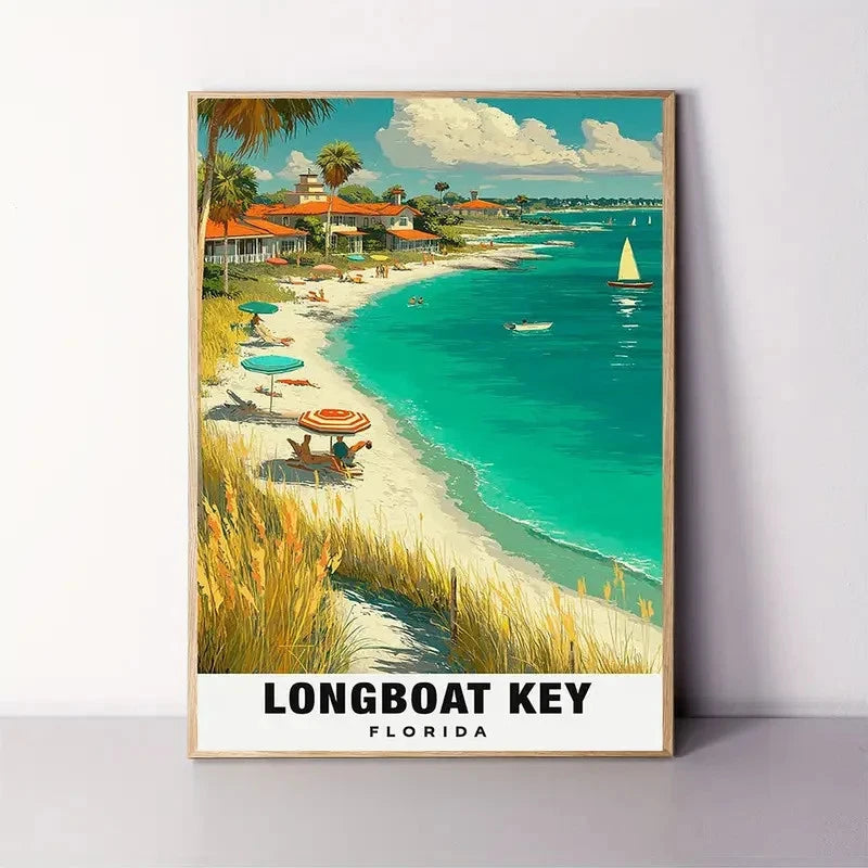 Longboat Key Florida Beach Turquoise Ocean Travel Poster Print Wall Art