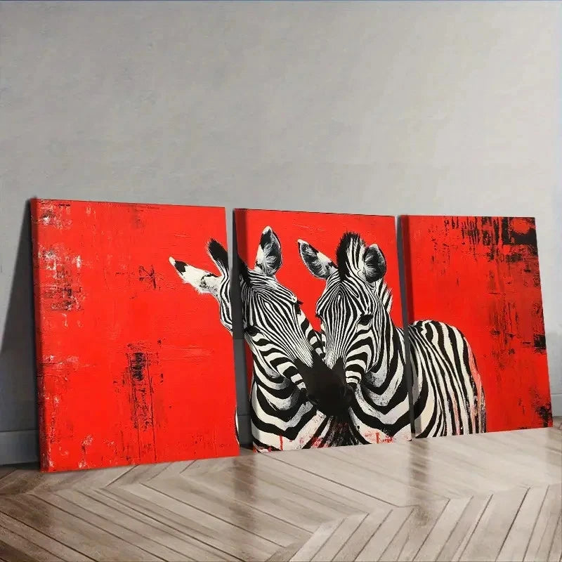 3pcs Two Zebras Wall Art Set Canvas Framed 40x60cm - High Quality Print 100% Australian Made Wall Canvas Ready to Hang - Bella Home Decor