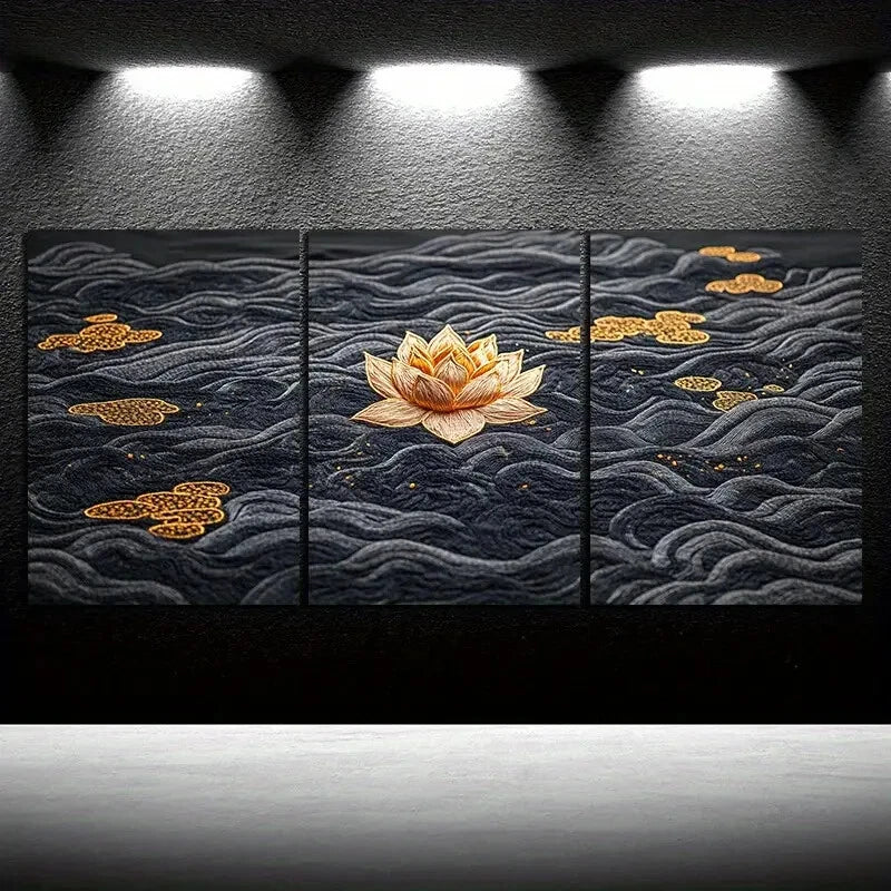 3pcs Beautiful Yellow Water Lilies Metal Print Ready to Hang Art - Bella Home Decor