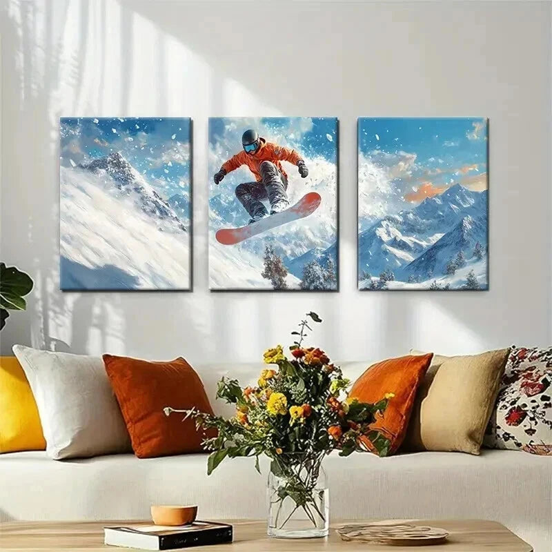 3pcs Snowboarding Adventure Perfect Design Wall Art Set Canvas Framed 60x90cm - High Quality Print 100% Australian Made Wall Canvas Ready to Hang - Bella Home Decor