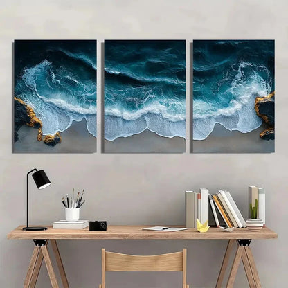 3pcs Modern Ocean Wave Seaside Theme Metal Print Ready to Hang Art - Bella Home Decor