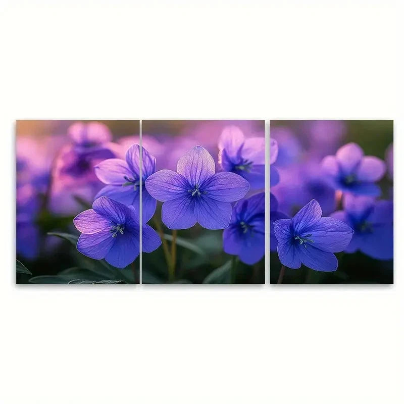 3pcs Purple Bluebell Flowers with Green LeavesT Wall Art Set Canvas Framed 50x70cm - High Quality Print 100% Australian Made Wall Canvas Ready to Hang