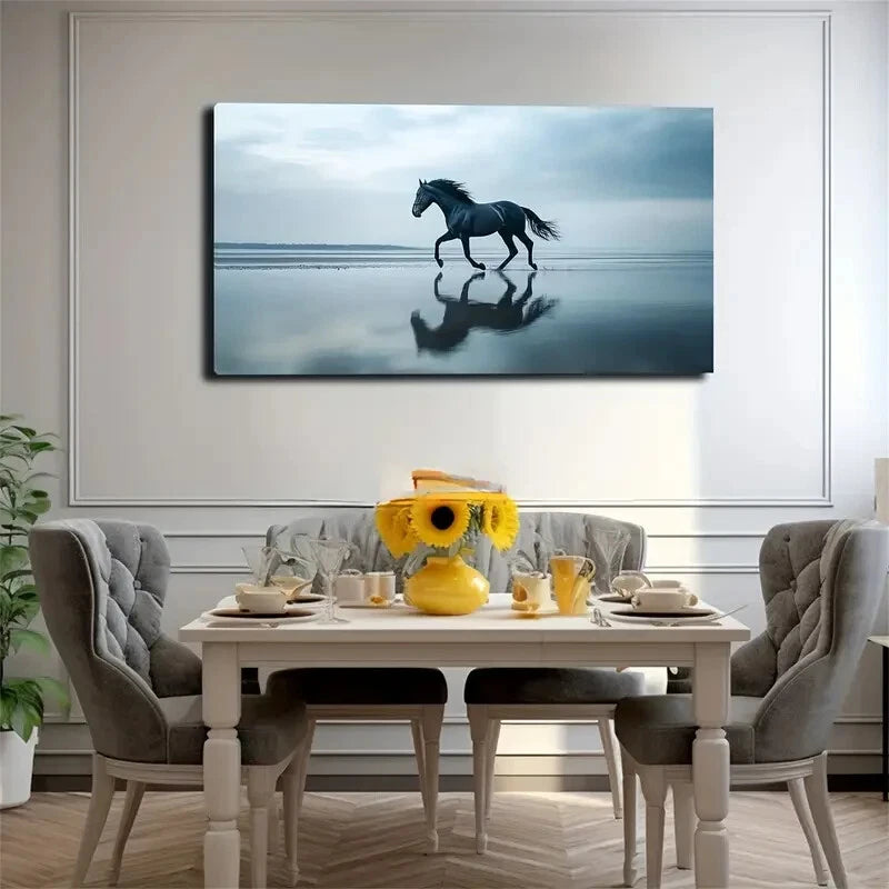 Majestic Black Horse Running Wall Art Canvas Office Home Room Framed 120x60cm - Bella Home Decor